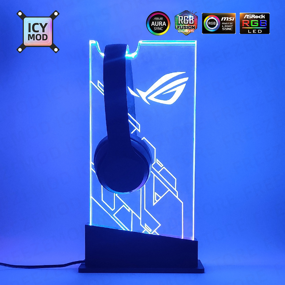 Pc Gaming Fullset - แชสซีที่ใส่ชุดหูฟัง RGB ที่วางหูฟังซิงค์ออร่าแบบใส ARGB ขาตั้งปรับแต่งโลโก้ได้ ROG