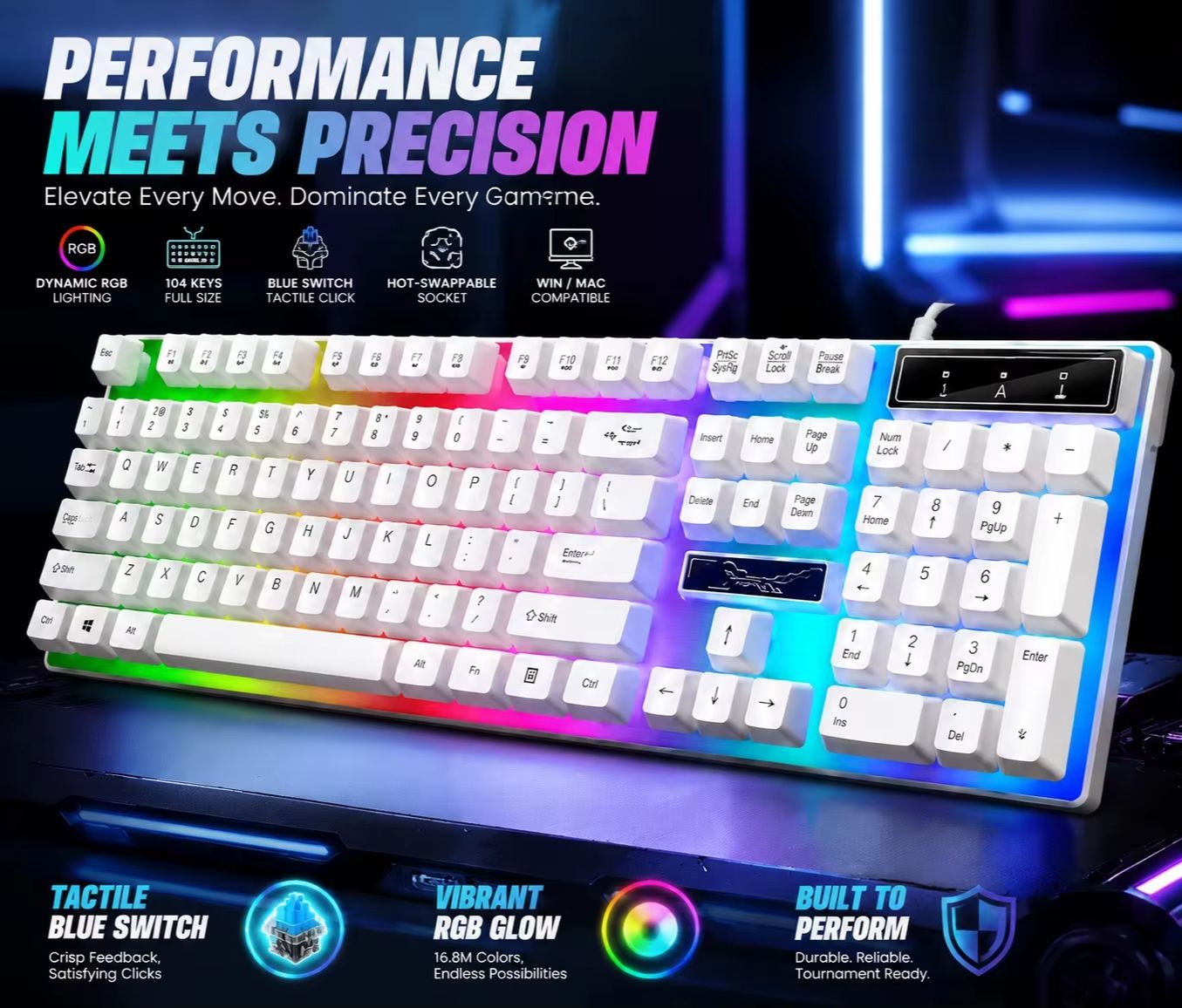 Pc Gaming Fullset - คีย์บอร์ดเกมมิ่งแบบมีสายขนาดเต็ม 104 ปุ่ม พร้อมไฟ RGB และเมาส์