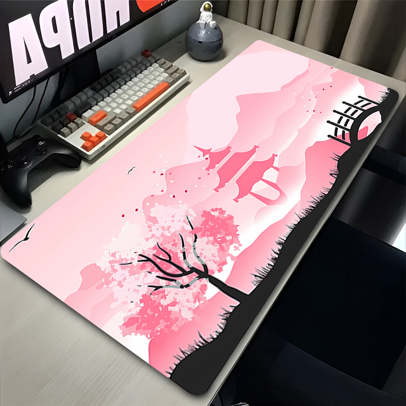 Pc Gaming Pink - แผ่นรองเมาส์ อุปกรณ์เสริมคอมพิวเตอร์สำหรับเกมเมอร์ แผ่นรองโต๊ะคีย์บอร์ดสีชมพูซากุระ แผ่นรองเมาส์รูปเจดีย์ บริษัทแผ่นรองเมาส์ อุปกรณ์เสริมสำหรับโต๊ะแล็ปท็อปสำหรับเล่นเกม